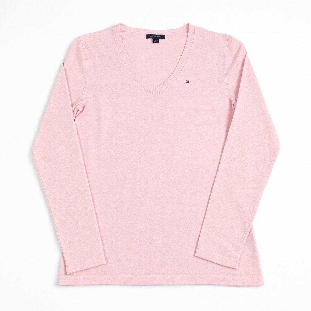 Tommy Hilfiger Light Pink V-Neck Sweater Size M Cotton Blend